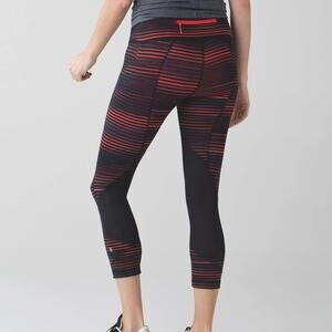 Lululemon | Pace Rival Crop Orange Coral Striped Mid Rise Athletic Leggings
